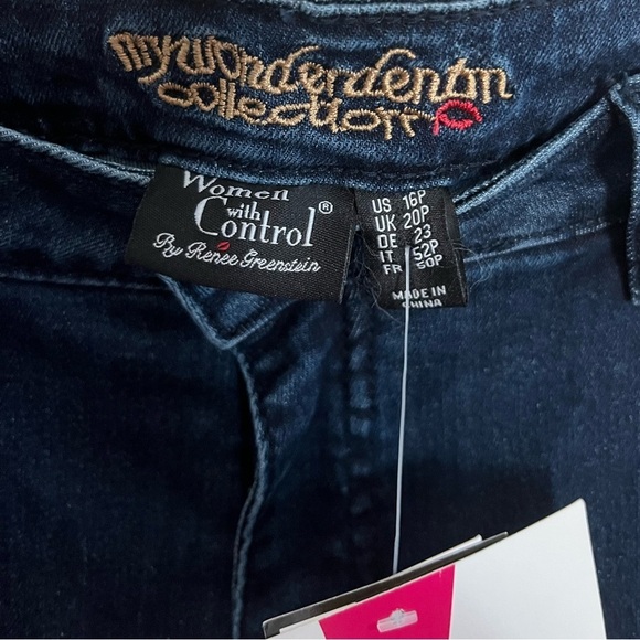 Women With Control Tummy Control Size 16P Wide Leg Crop Stretch Dark Blue Jeans - Picture 2 of 8